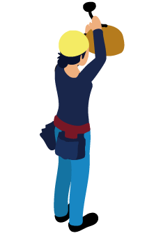 照明器具を取り付けている人物のイラスト