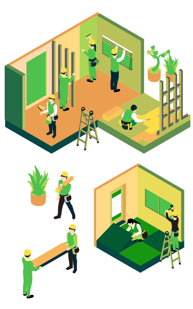 内装工事の様子を表したイラスト